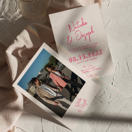 Convites Casamento Fotográfico Retro Brilhante Rosa Moderno