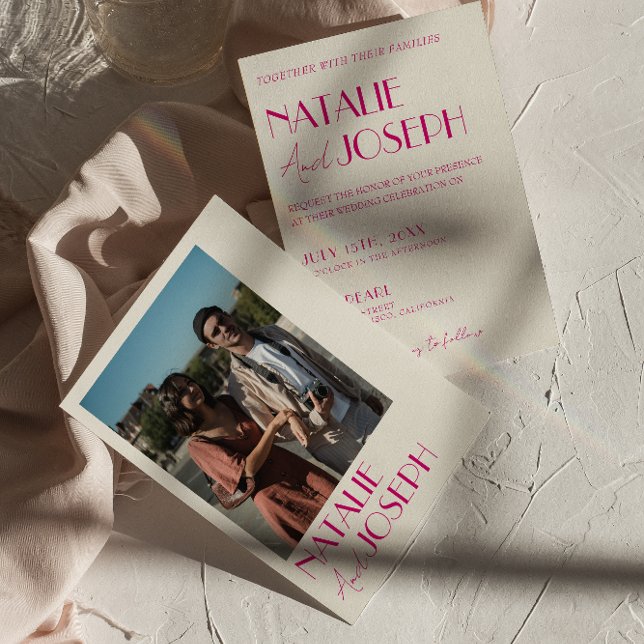 Convites Casamento Fotográfico Retro Francês Cinza-Rosa Mod (Criador carregado)