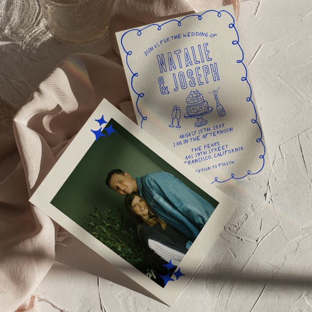 Convites Casamento Fotográfico Retro Simples De Desenho Mão (Criador carregado)