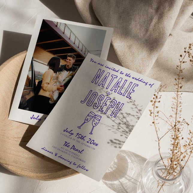 Convites Casamento Fotográfico Retrópico Desenhado em Mão M (Criador carregado)