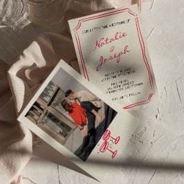 Convites Casamento Fotográfico Retrópico Escrito à Mão Dese