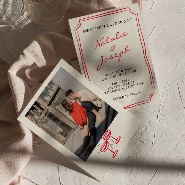 Convites Casamento Fotográfico Retrópico Escrito à Mão Dese (Criador carregado)