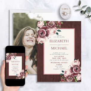 Convites Casamento Fotográfico Rosa-Blush da Rustic Vintage