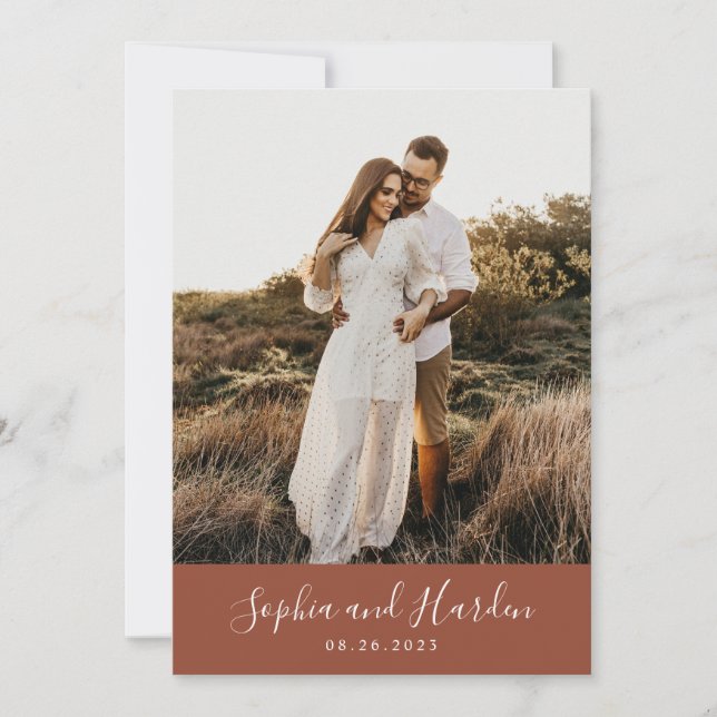 Convites Casamento Fotográfico Rustic Boho Terracotta Monog (Frente)