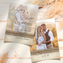 Convites Casamento Fotográfico Rustic Burlap Pampass Grass 