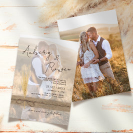 Convites Casamento Fotográfico Rustic Burlap Pampass Grass 