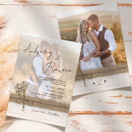 Convites Casamento Fotográfico Rustic Faux Burlap Wood Flow
