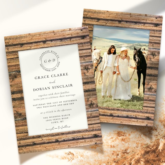 Convites Casamento Fotográfico Rustic Neutral Wood Frame Iv (Criador carregado)