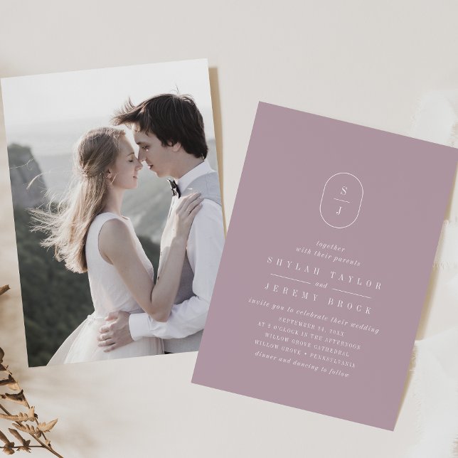 Convites Casamento Fotográfico Simples Lilac Moderno Roxo (SHYLAH Simple Lilac Modern Purple Photo Wedding Invitation)