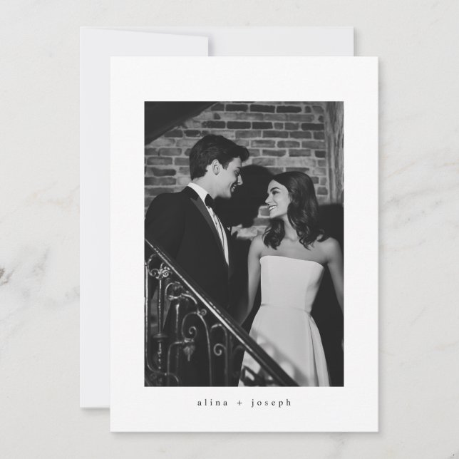 Convites Casamento Fotográfico Simples Preto e Branco Minim (Frente)