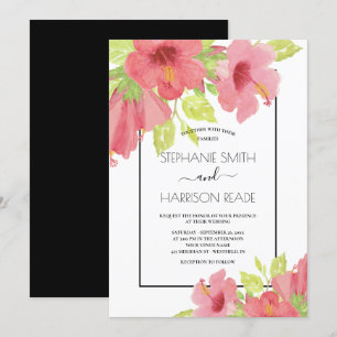Convites Casamento Framboso Floral de Hibiscus Rosa