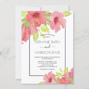 Convites Casamento Frameado Romântico de Hibiscus Floral, R