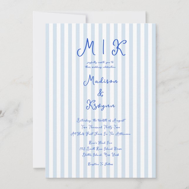 Convites Casamento Francês Azul Manuscrito (Frente)