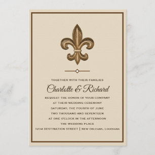 Convites Casamento francês do ouro de Nola & da flor de li