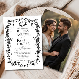 Convites Casamento Francês Vitoriano Floral de Foto Branca 