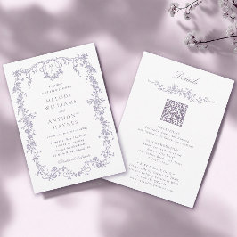 Convites Casamento Francês Vitoriano Lavanda Tudo em Um 