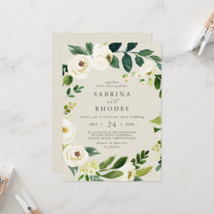 Convites Casamento Frente de Champanhe Floral Branco Elegan