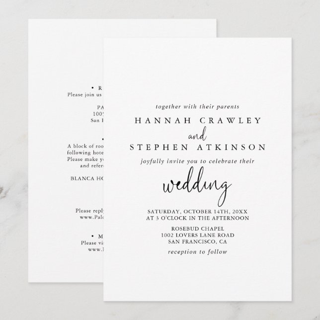 Convites Casamento Frente e Traseira Elegante Da Caligrafia (Frente/Verso)