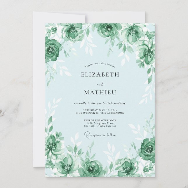 Convites Casamento Fresco de Primavera em Verde Hortelã (Frente)