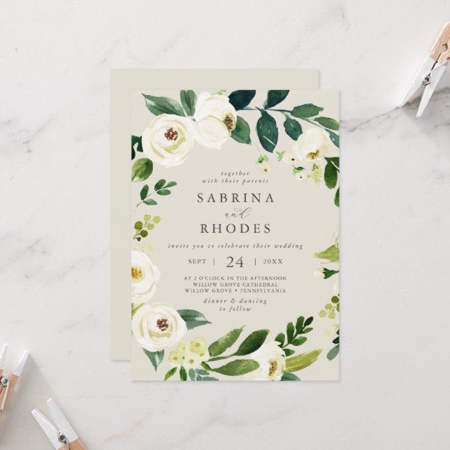 Convites Casamento Frontal De Champanhe Branco Elegante (Frente/Verso In Situ)