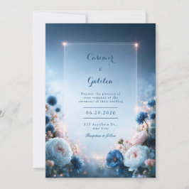Convites Casamento Fronteira Flor Açul Brilhante