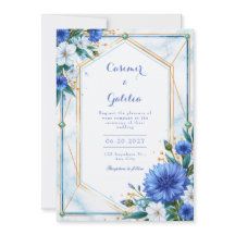 Casamento Fronteira Geométrica Centáurea Azul