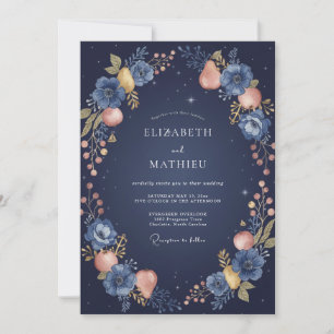 Convites Casamento Fruta Eucalipto Índigo Meia-Noite