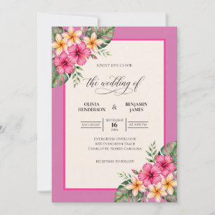 Convites Casamento Fuchsia Tropical Hibiscus Eucalipto