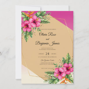 Convites Casamento Fuchsia Tropical Hibiscus Grey Eucalyptu