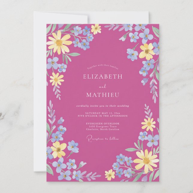 Convites Casamento Fuchsia Vivid Meadow (Frente)