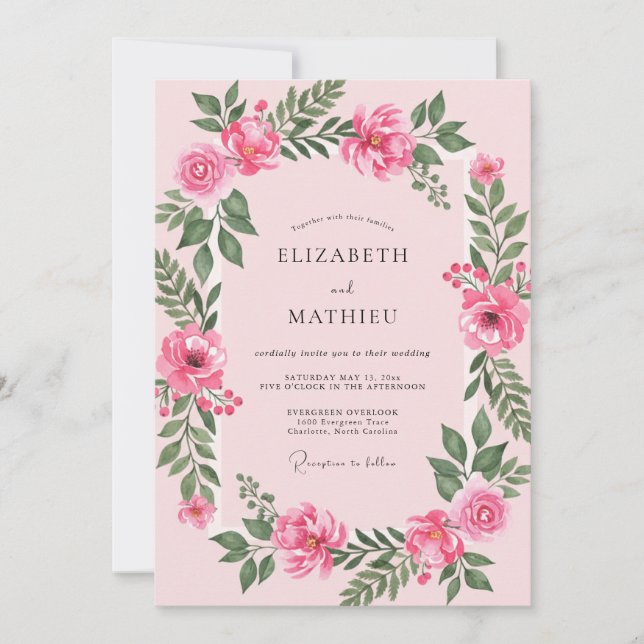 Convites Casamento Fuchsia Warm Rose (Frente)