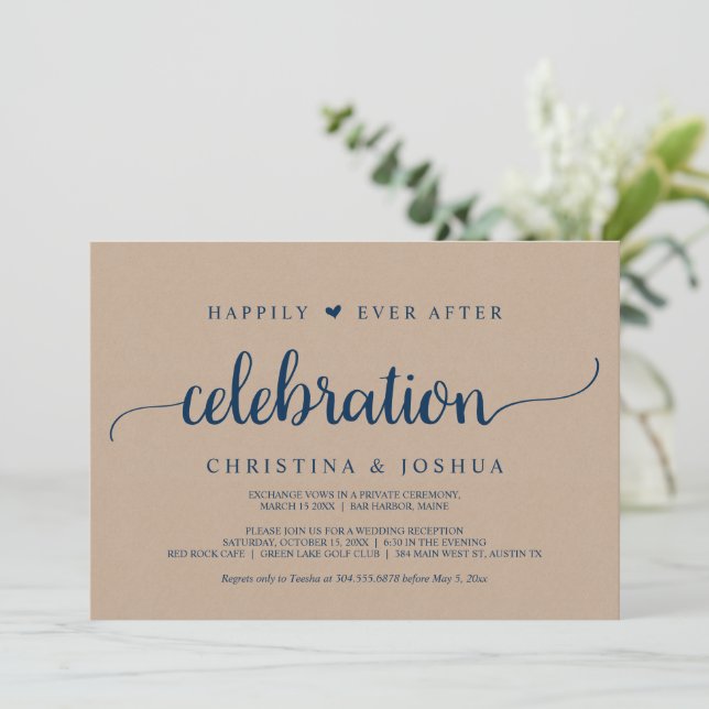 Convites Casamento Fuga, Celebração Feliz para Sempre  (Em pé/Frente)