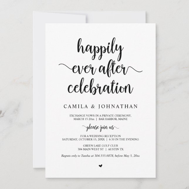 Convites Casamento Fuga, Celebração Feliz para Sempre (Frente)