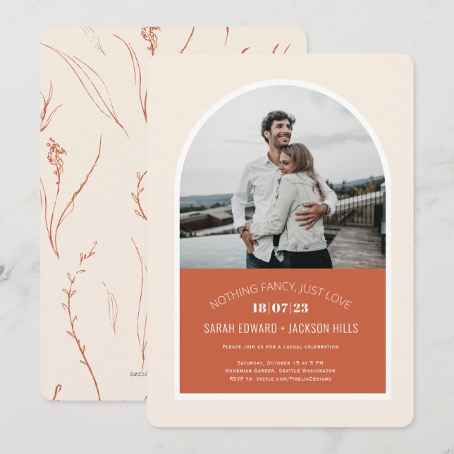 Convites Casamento fuga com foto de arco moderno em terraco (Frente/Verso)
