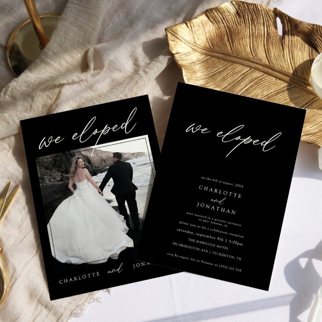 Convites Casamento Fuga com Foto Moderna em Preto e Branco (Criador carregado)