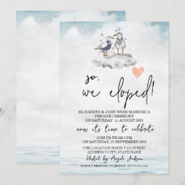 Convites Casamento fuga de gaivotas aquarela na praia  