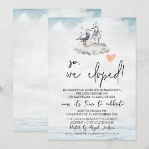 Convites Casamento fuga de gaivotas aquarela na praia