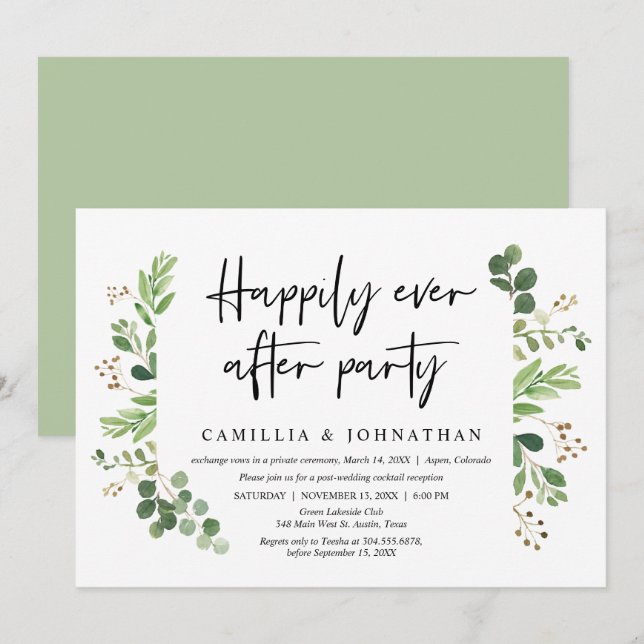 Convites Casamento Fuga, Festa Feliz para Sempre (Frente/Verso)