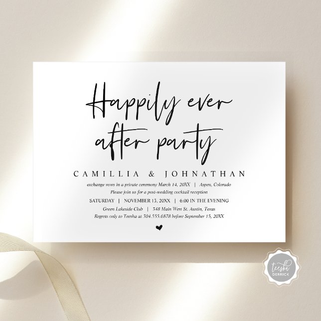 Convites Casamento Fuga, Festa Feliz para Sempre (Wedding Elopement, Happily Ever after Party Dinner Invitation, Modern Script, Digital Download)