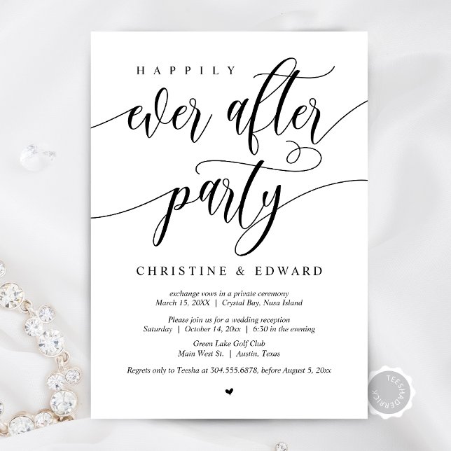 Convites Casamento Fuga, Festa Feliz para Sempre  (Wedding Elopement, Happily Ever After Party Dinner and Dancing Invitation Card, Digital Download)
