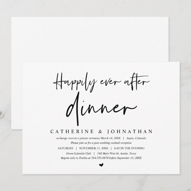 Convites Casamento Fuga, Jantar Feliz para Sempre (Frente/Verso)