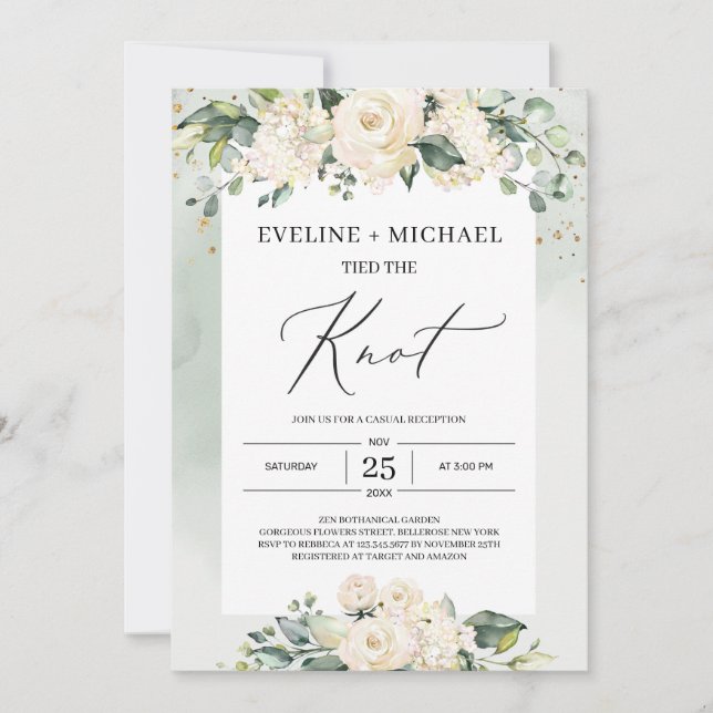 Convites Casamento fuga romântica com eucalipto e rosas bra (Frente)