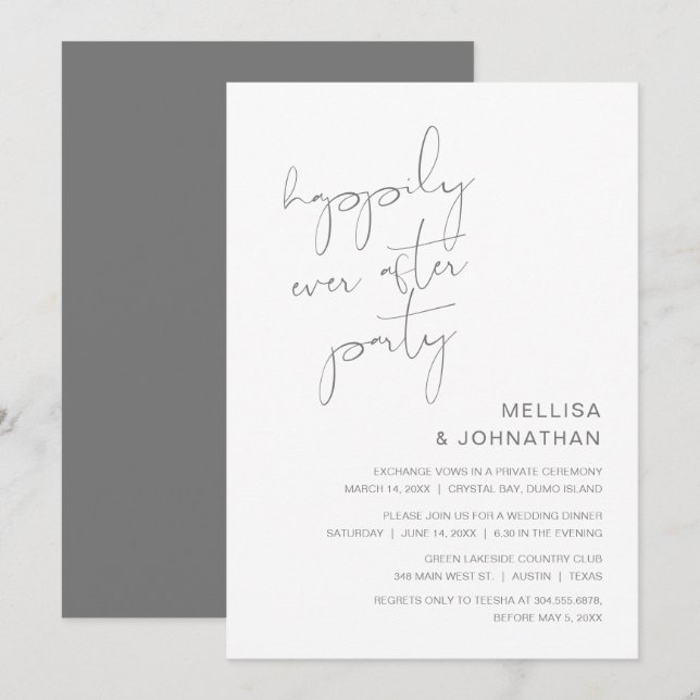 Convites Casamento Fugitivo, Festa Feliz para Sempre (Frente/Verso)