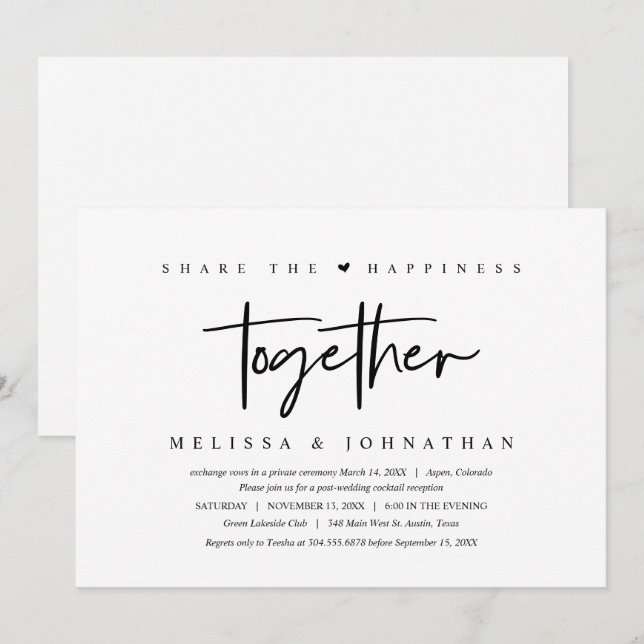 Convites Casamento Furtivo, compartilhe a felicidade juntos (Frente/Verso)