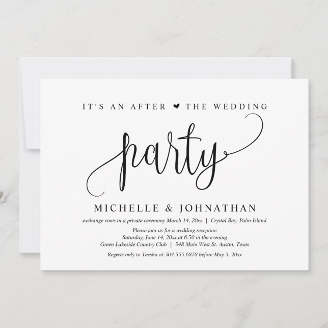 Convites Casamento Furtivo, É Uma Festa Depois do Casamento (Frente)