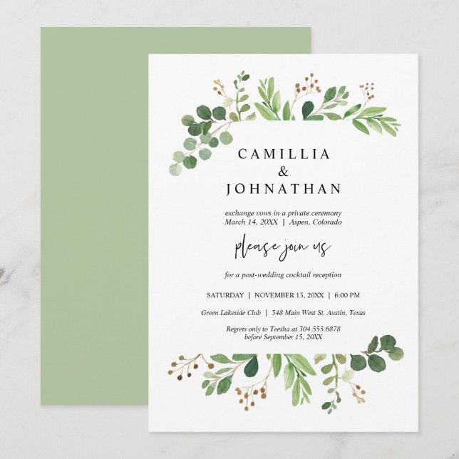 Convites Casamento Furtivo, Projetos de Jardim com Folhagem (Frente/Verso)