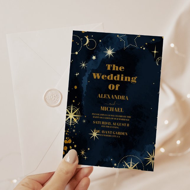 Convites Casamento Galáxia Aquarela Estrela (Criador carregado)