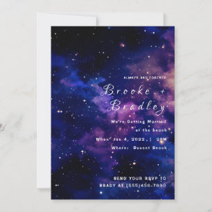 Convites Casamento Galáxia Crepúsculo Roxo Azul