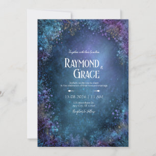 Convites Casamento Galáxia Floral Celestial Teal Místico