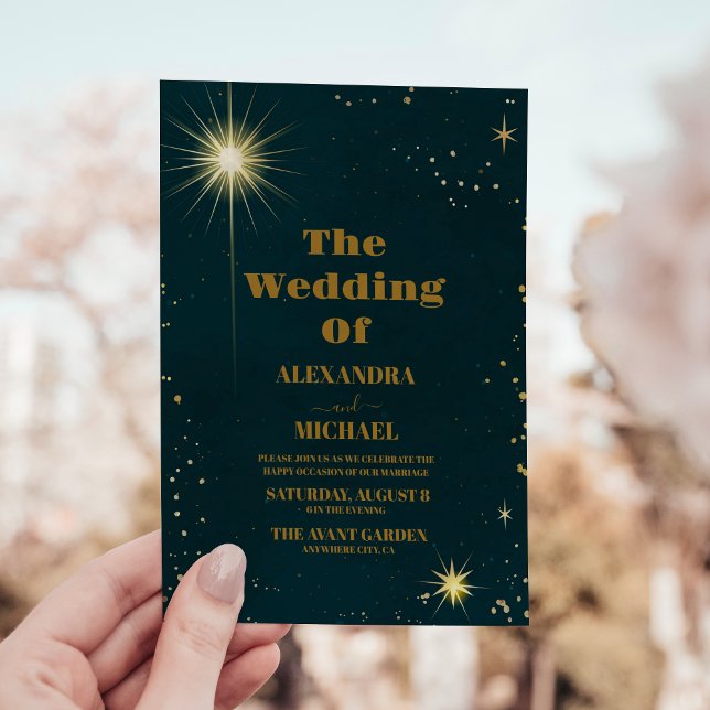 Convites Casamento Galáxia Verde Esmeralda Universo Espaço  (Criador carregado)